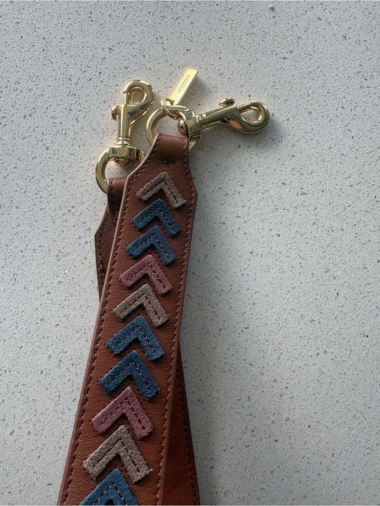 Accessories - Leather purse Strap with Chevron Suede Accents - Brown